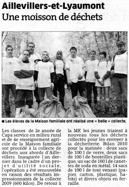 Les élèves de la MFR d'Aillevillers nettoient la nature